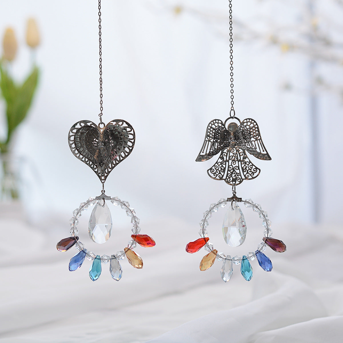 Chakra Heart and Angel Pendant Suncatcher Ornaments