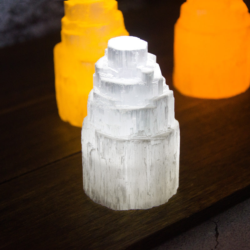 Selenite Tower LED Night Button Battery Lamp