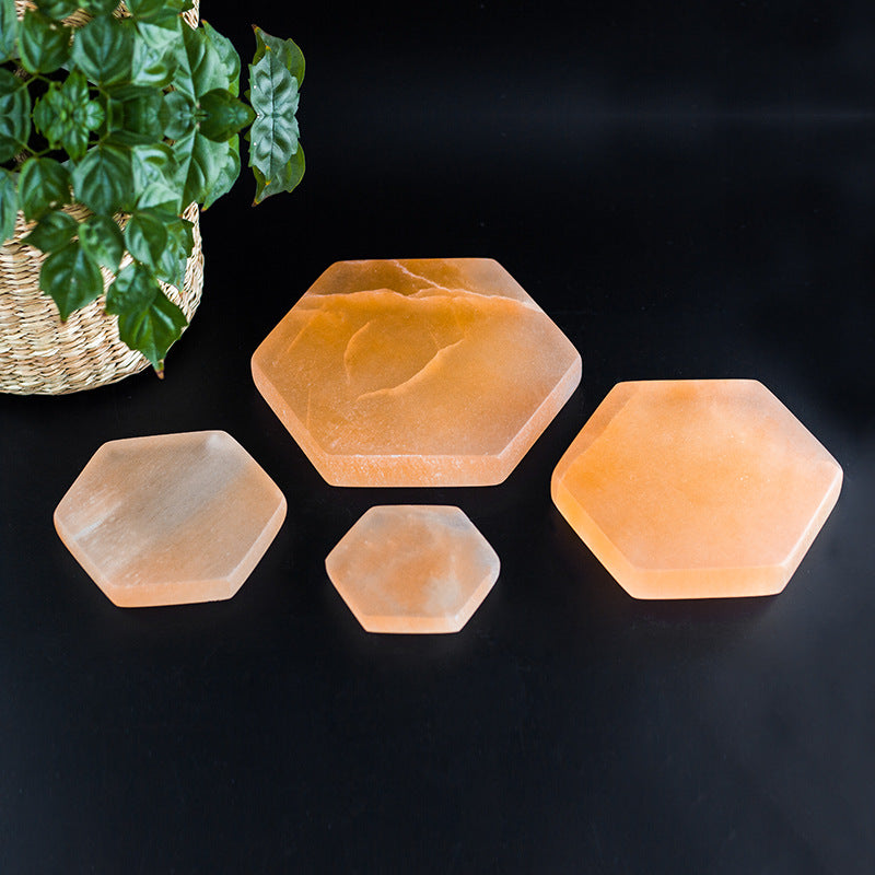 Hexagonal Selenite Orange White Plasterboard Ornaments