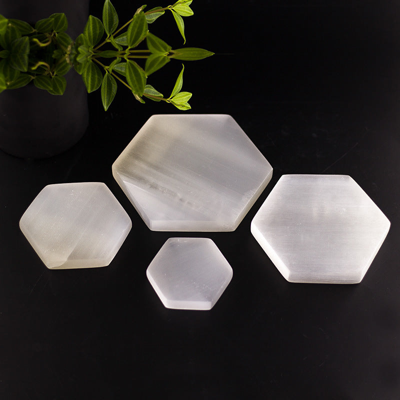 Hexagonal Selenite Orange White Plasterboard Ornaments