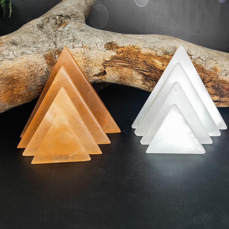 Selenite Orange White Moon Triangle Ornaments