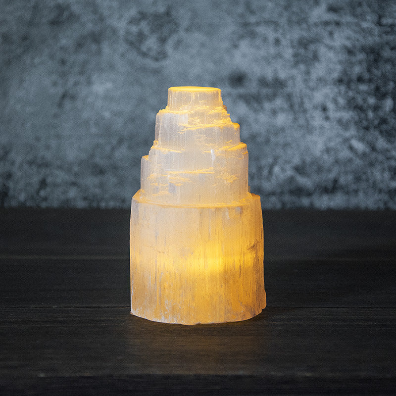 Selenite Tower LED Night Button Battery Lamp