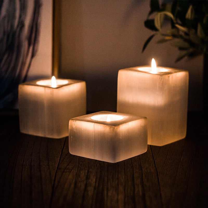 Sugar Cube Shape Selenite Candle Holder Ornaments