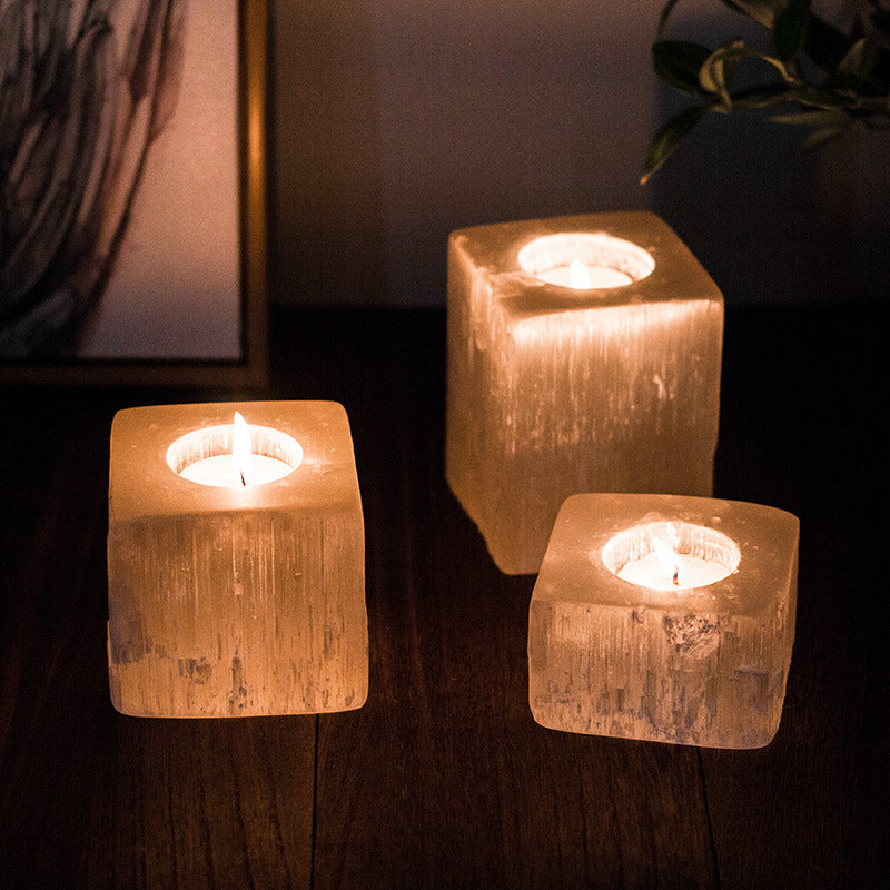 3 Shapes of Selenite Candle Holder Ornaments