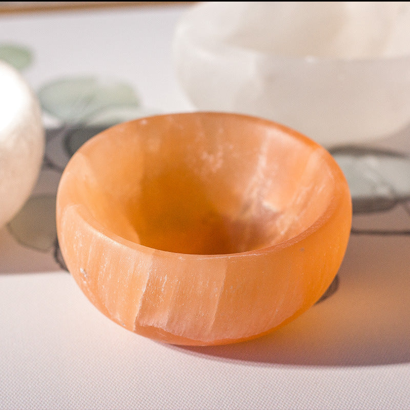 Selenite Orange White Bowl for Healing Ornaments