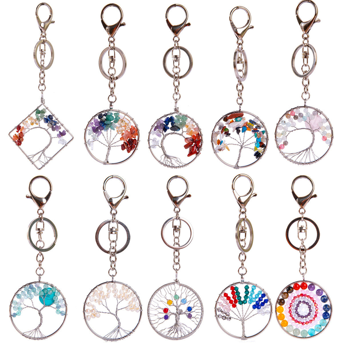 Life Tree Crystal Chip Chakra Key Chains