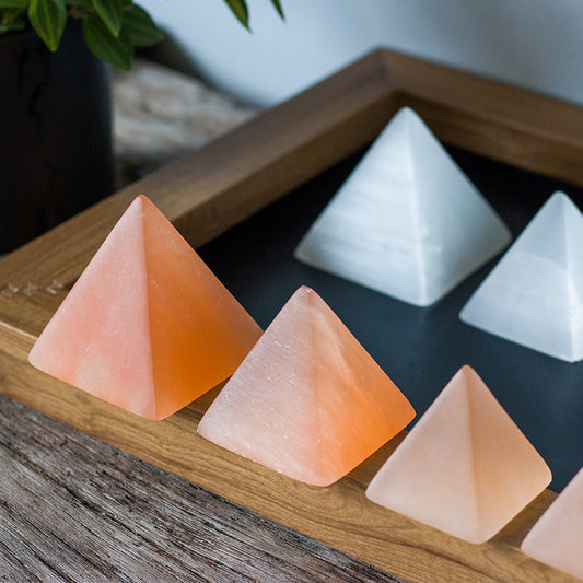 Orange White Selenite Pyramid Healing Ornaments