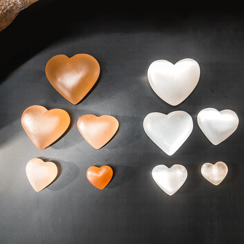 Orange White Selenite Polished Hearts Ornament