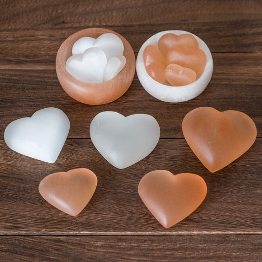 Orange White Selenite Polished Hearts Ornament