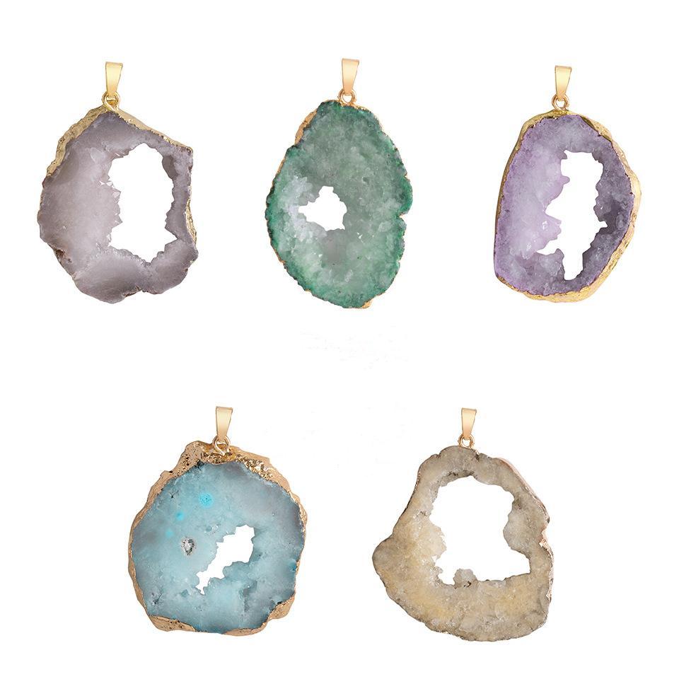 Druzy Agate Slice Gilt Edge Pendants for Necklace