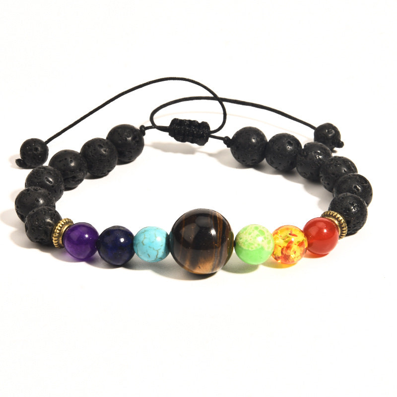 8mm+14mm Chakra Bead Bracelets with Braided Rope