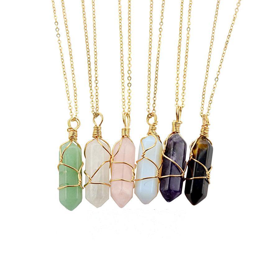 Crystal Hexagonal Wire Tangled Wand Pendants for Necklace