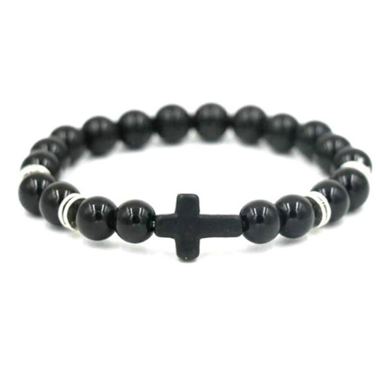 8mm Saint Cross Black Stone Bead Bracelets