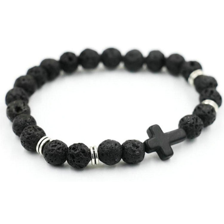 8mm Saint Cross Black Stone Bead Bracelets