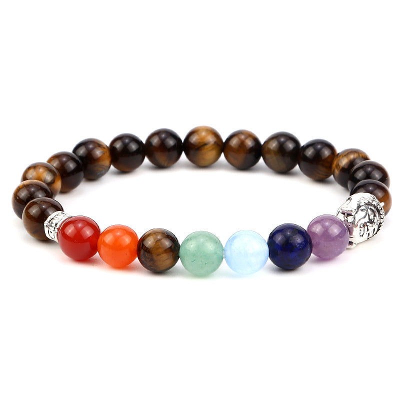 8mm Buddha Head 7 Chakra Crystal Bead Bracelets