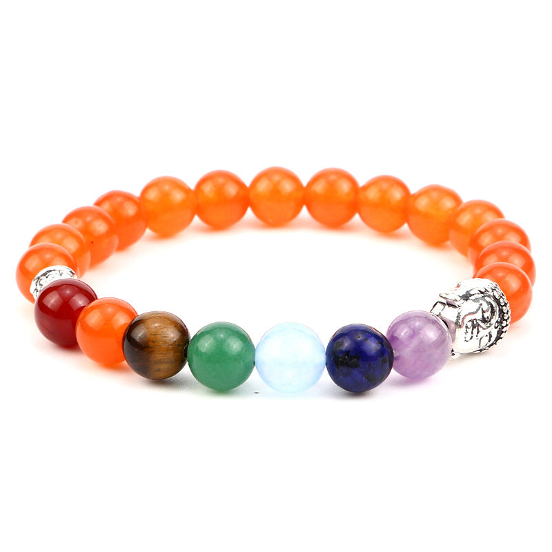 8mm Buddha Head 7 Chakra Crystal Bead Bracelets