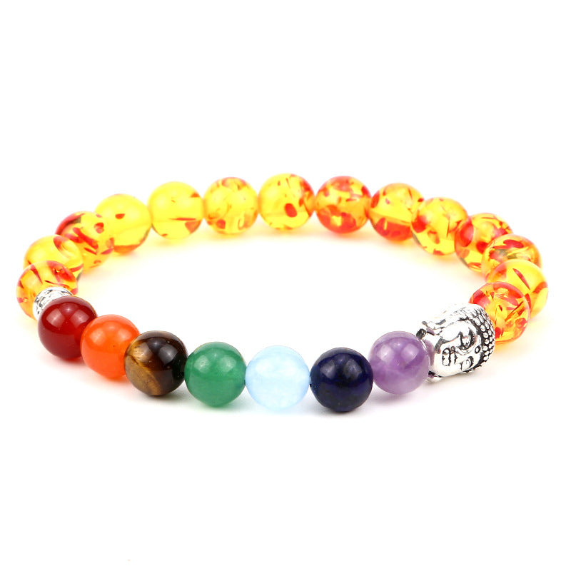 8mm Buddha Head 7 Chakra Crystal Bead Bracelets