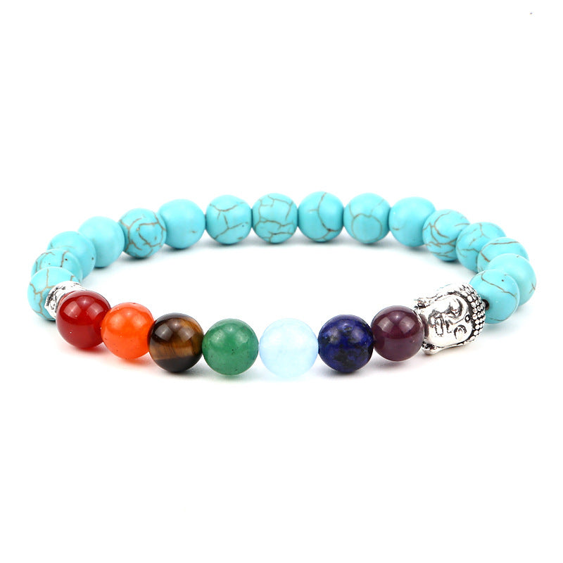 8mm Buddha Head 7 Chakra Crystal Bead Bracelets