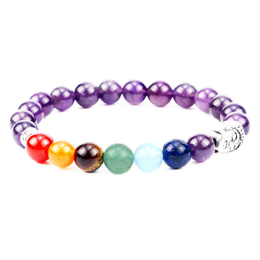 8mm Buddha Head 7 Chakra Crystal Bead Bracelets