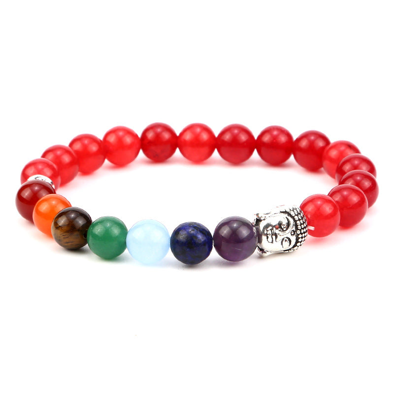 8mm Buddha Head 7 Chakra Crystal Bead Bracelets