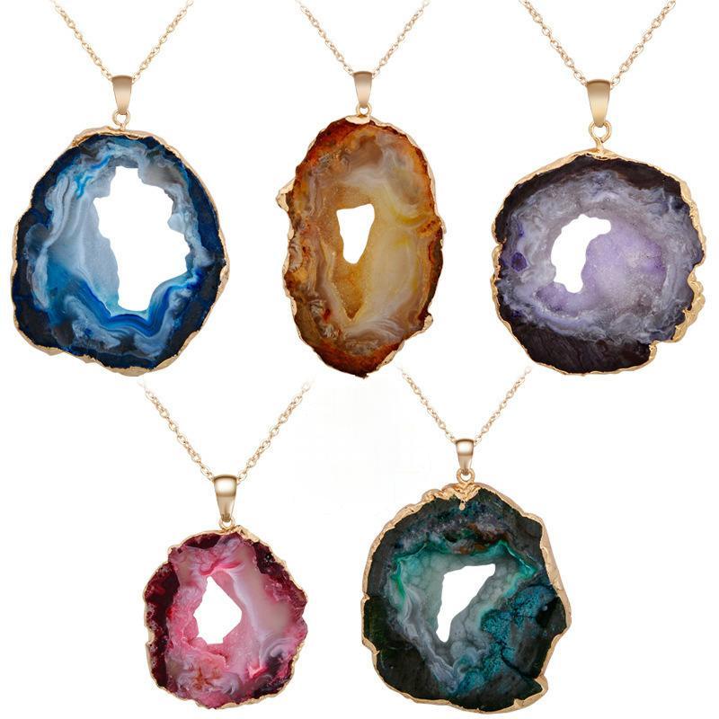 Druzy Agate Slice Gilt Edge Pendants for Necklace