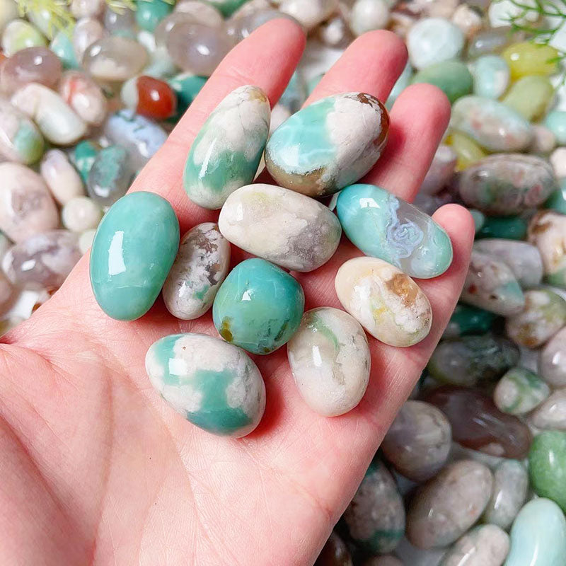 Green Flower Agate Tumble Stones