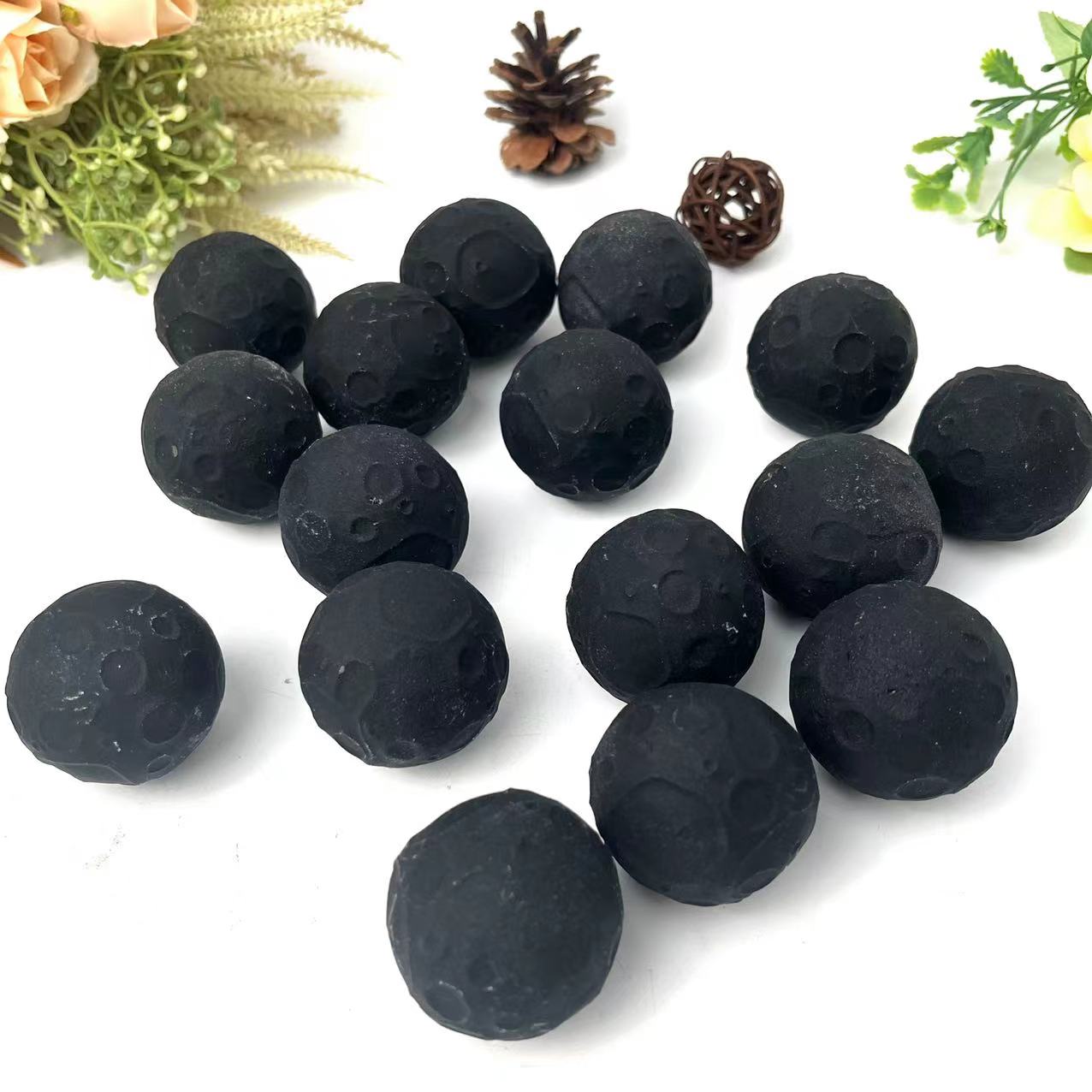 Rough Black Stone Moon Spheres