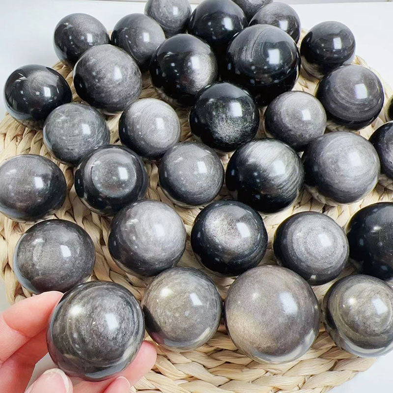 Strong Flash Silver Obsidian Spheres