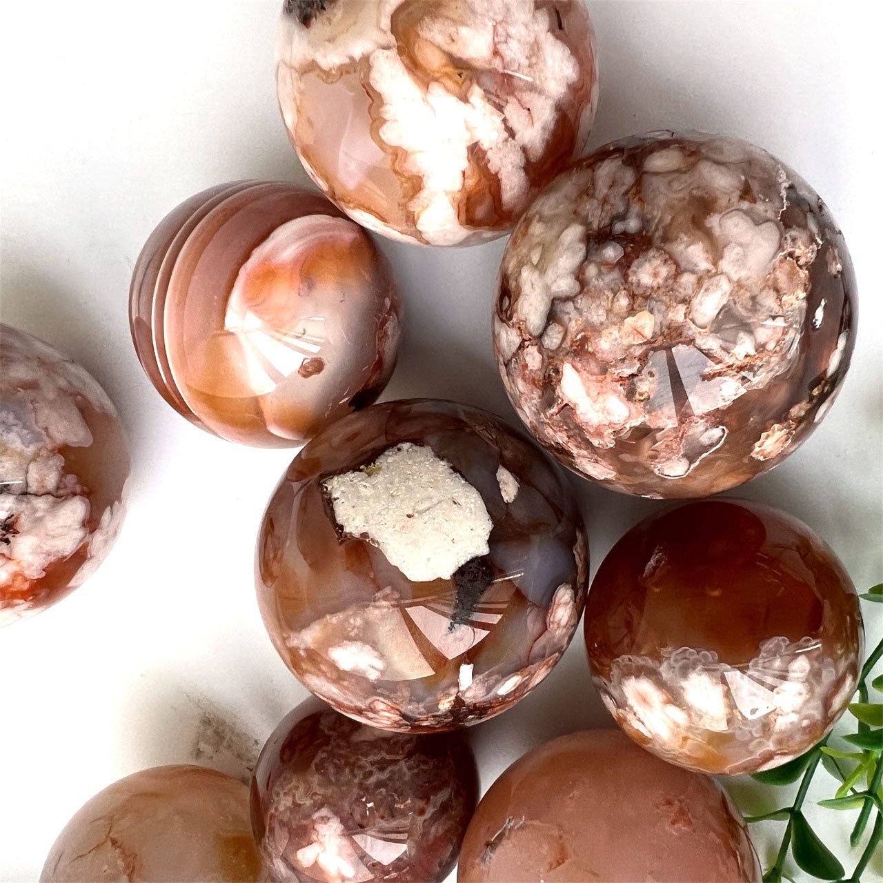 Red Sakura Flower Agate Spheres