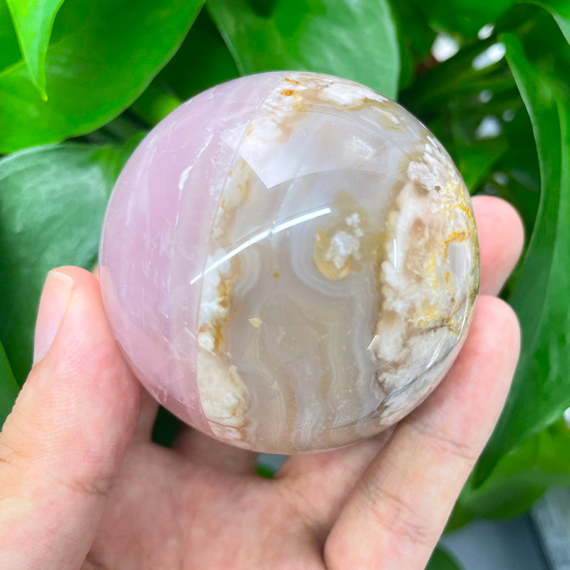 Flower Agate With Rose Quartz Stiching Spheres