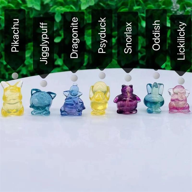 Rainbow Fluorite Mini Pokemen Carvings