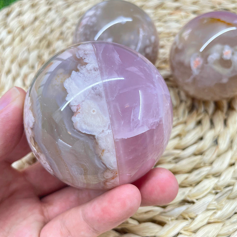 Flower Agate With Rose Quartz Stiching Spheres