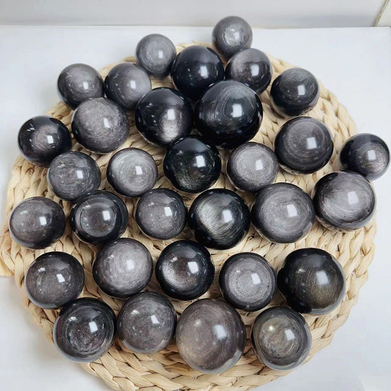 Strong Flash Silver Obsidian Spheres