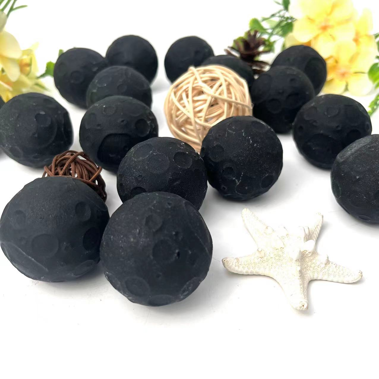 Rough Black Stone Moon Spheres