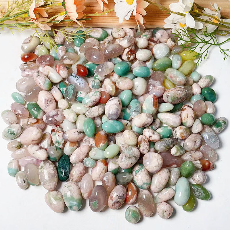 Green Flower Agate Tumble Stones