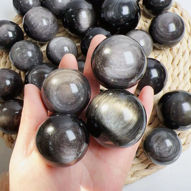 Strong Flash Silver Obsidian Spheres