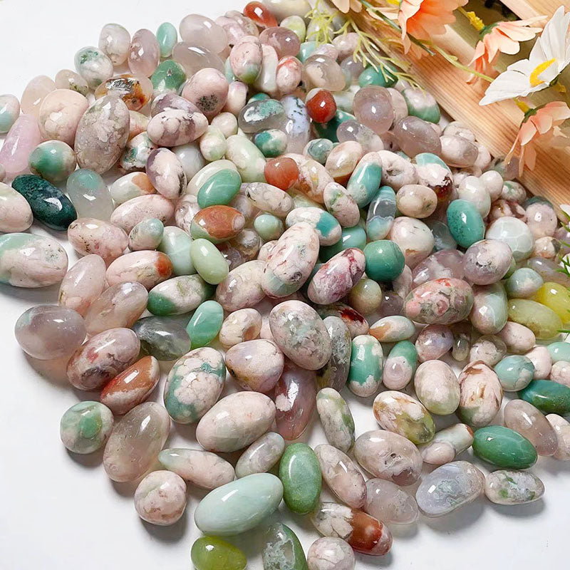 Green Flower Agate Tumble Stones