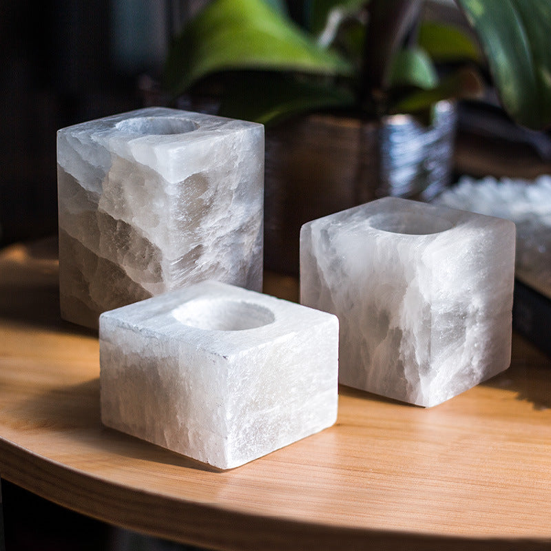 Sugar Cube Shape Selenite Candle Holder Ornaments