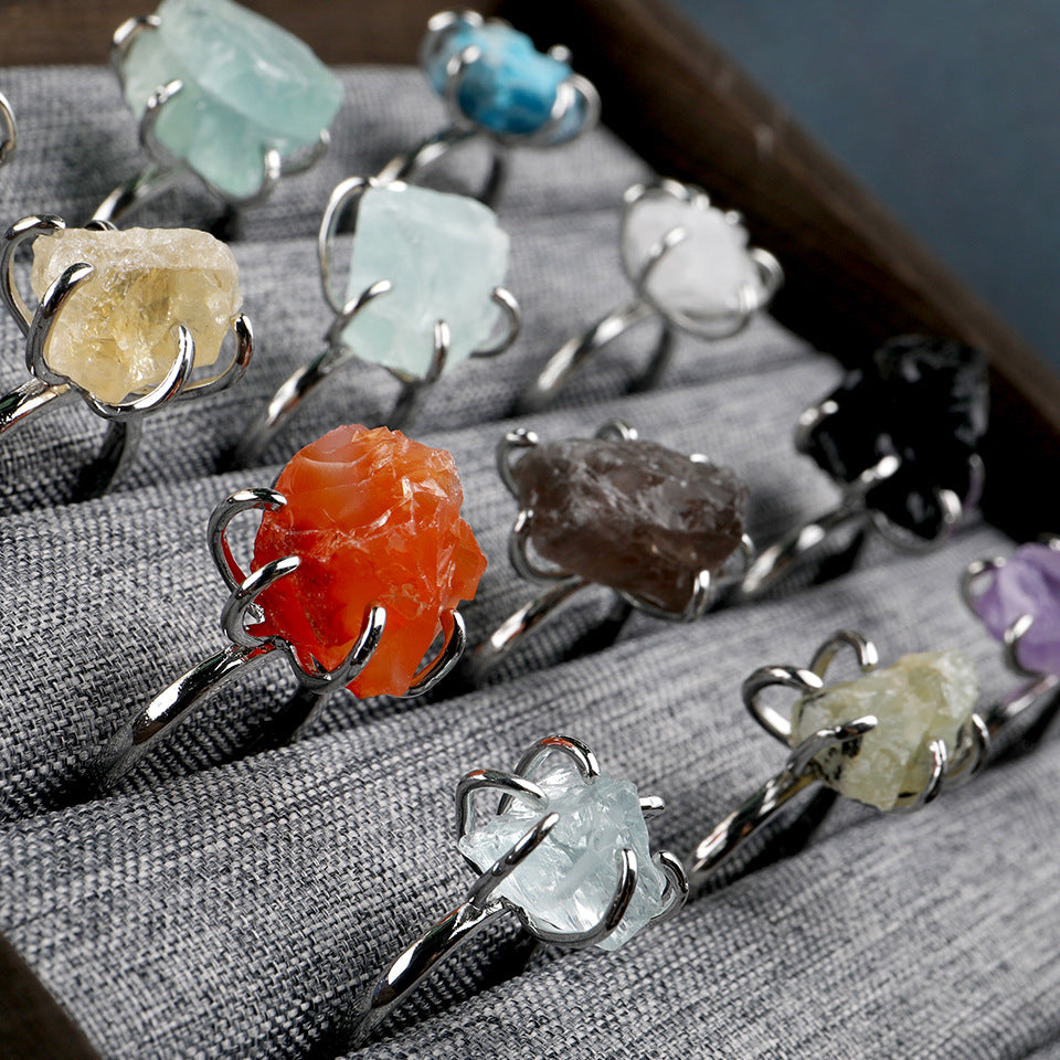 Rough Crystal Semi Precious Stone Rings