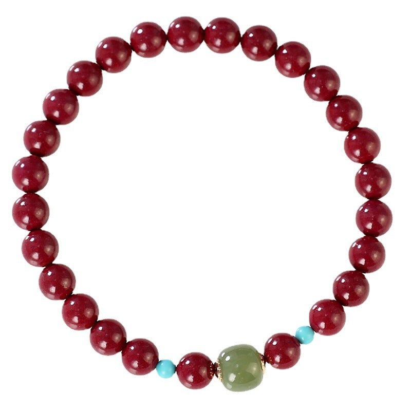 Natural Cinnabar and Jade Ethnic Style Bead Bracelets