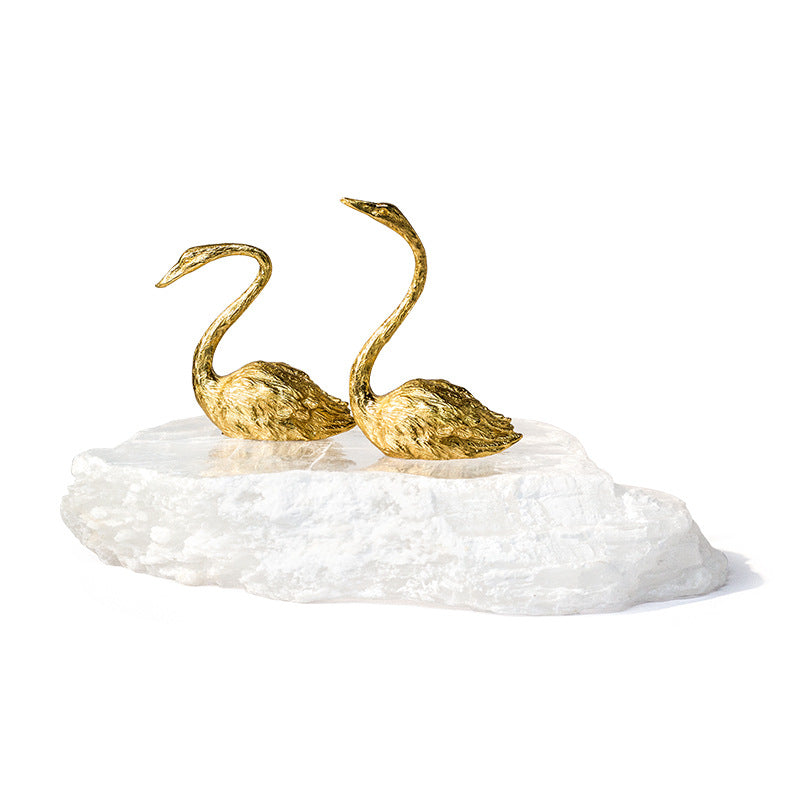 Pure Cooper Swan Raw Selenite Art Ornaments