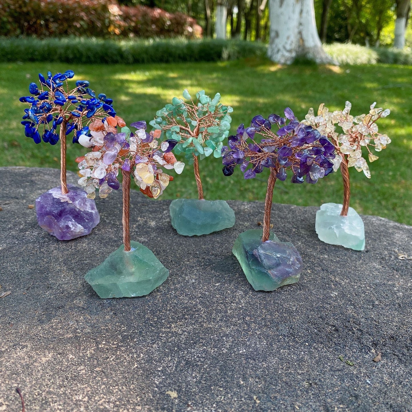 Crystal Chip Lucky Tree with Rough Fluorite Base Ornaments