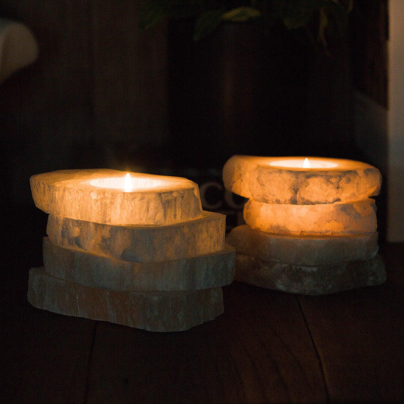 Multi Layer Rough Selenite Candle Holder Ornaments