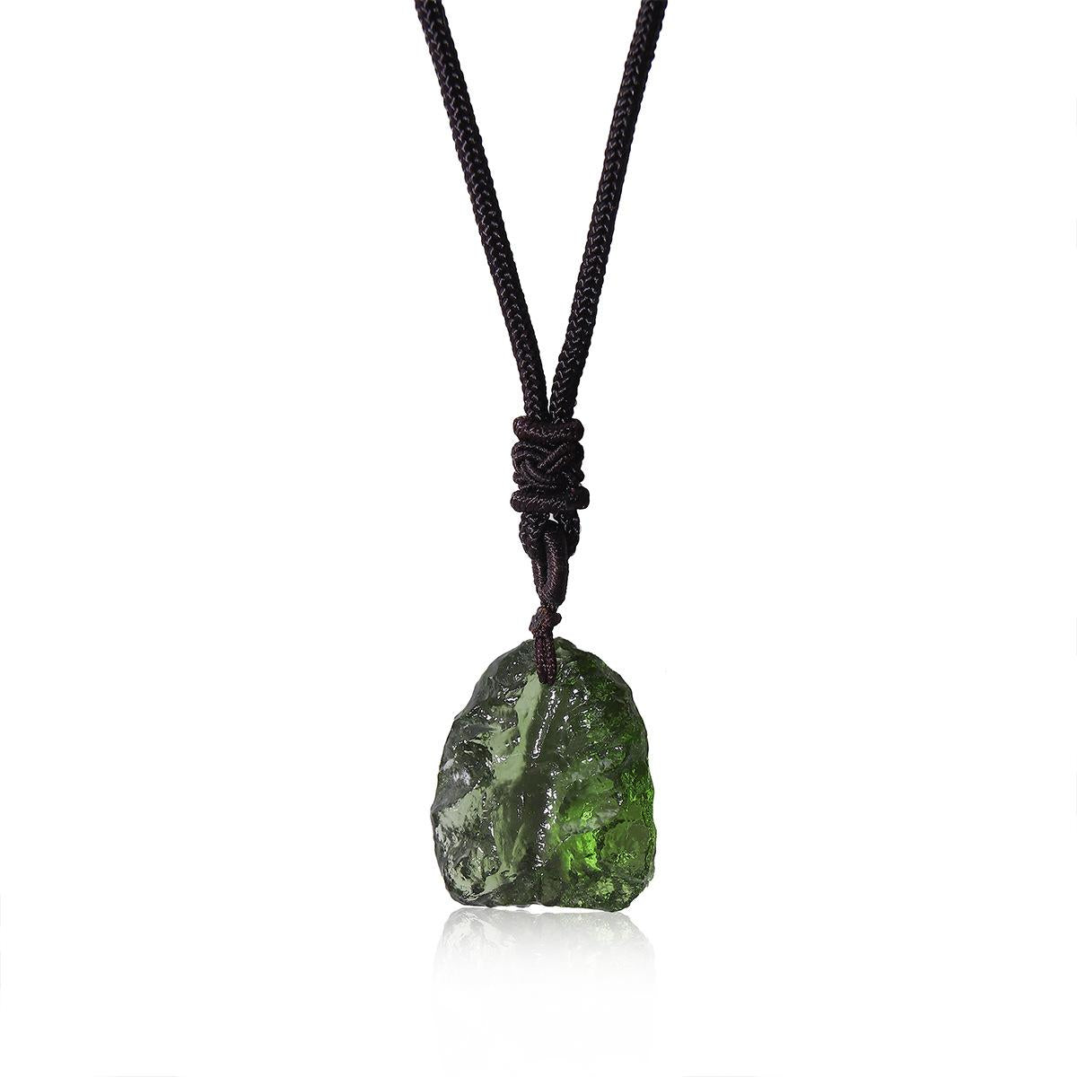 Czech Rough Green Quartz Pendant Necklace