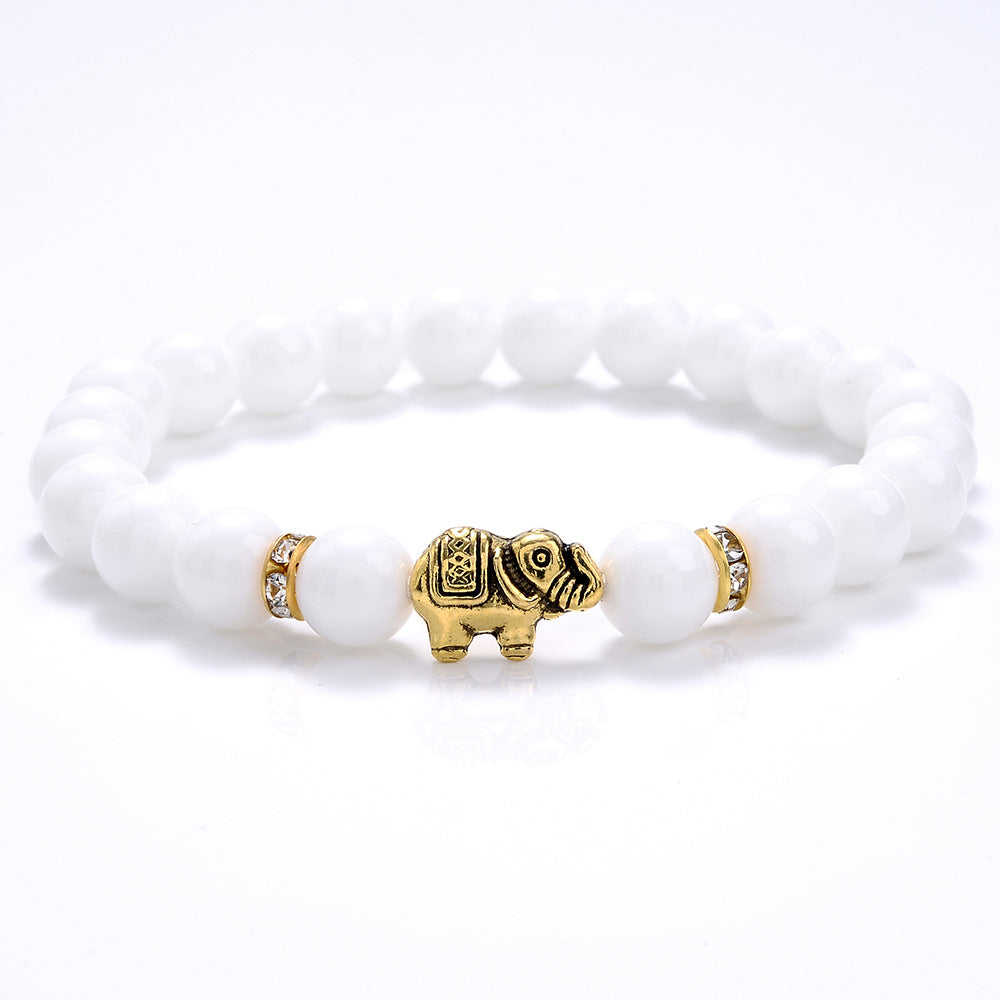 8mm Golden/Silver Color Elephant Crystal Bead Bracelets