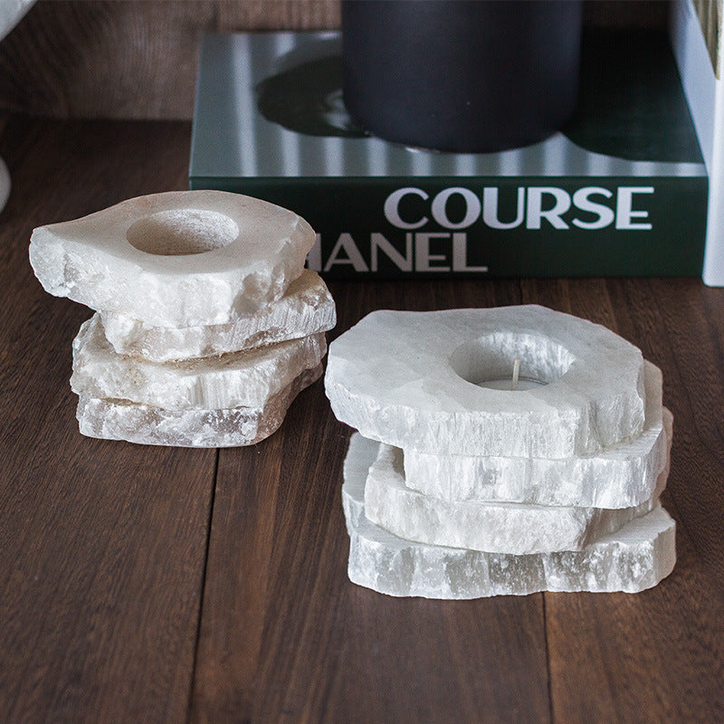 Multi Layer Rough Selenite Candle Holder Ornaments