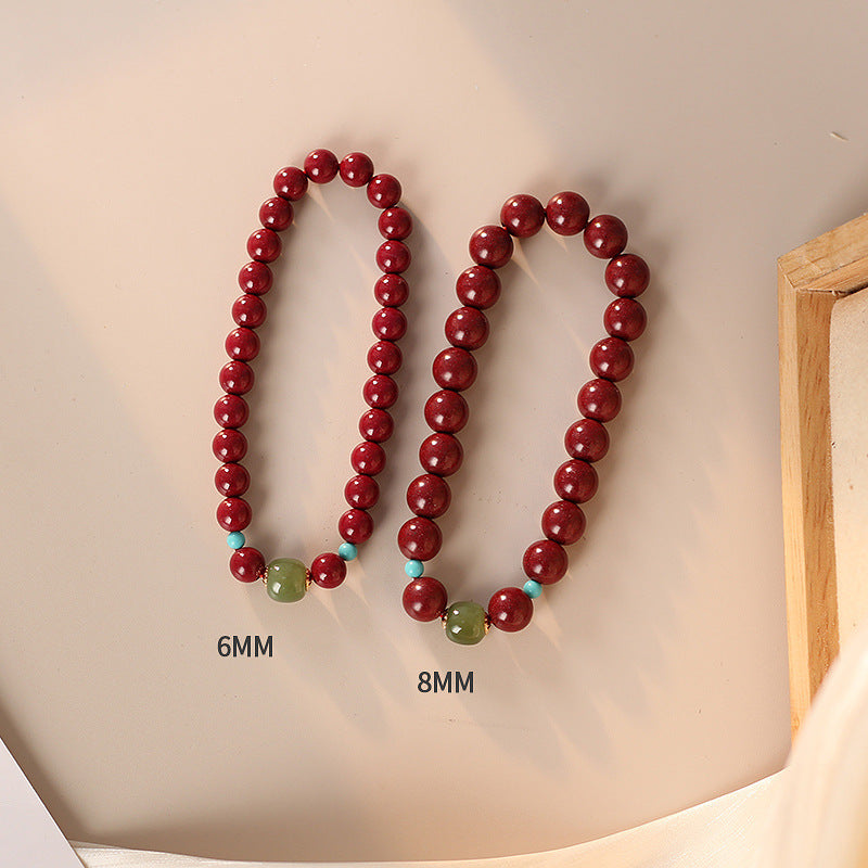 Natural Cinnabar and Jade Ethnic Style Bead Bracelets