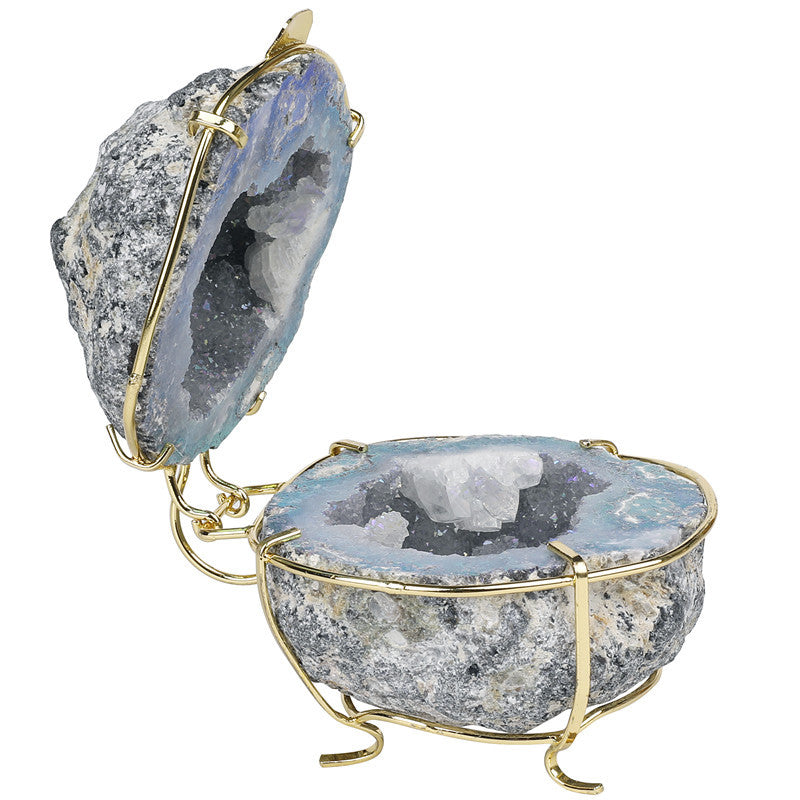 Mineral Aura Agate Geode Cornucopia Jewelry Box Ornaments