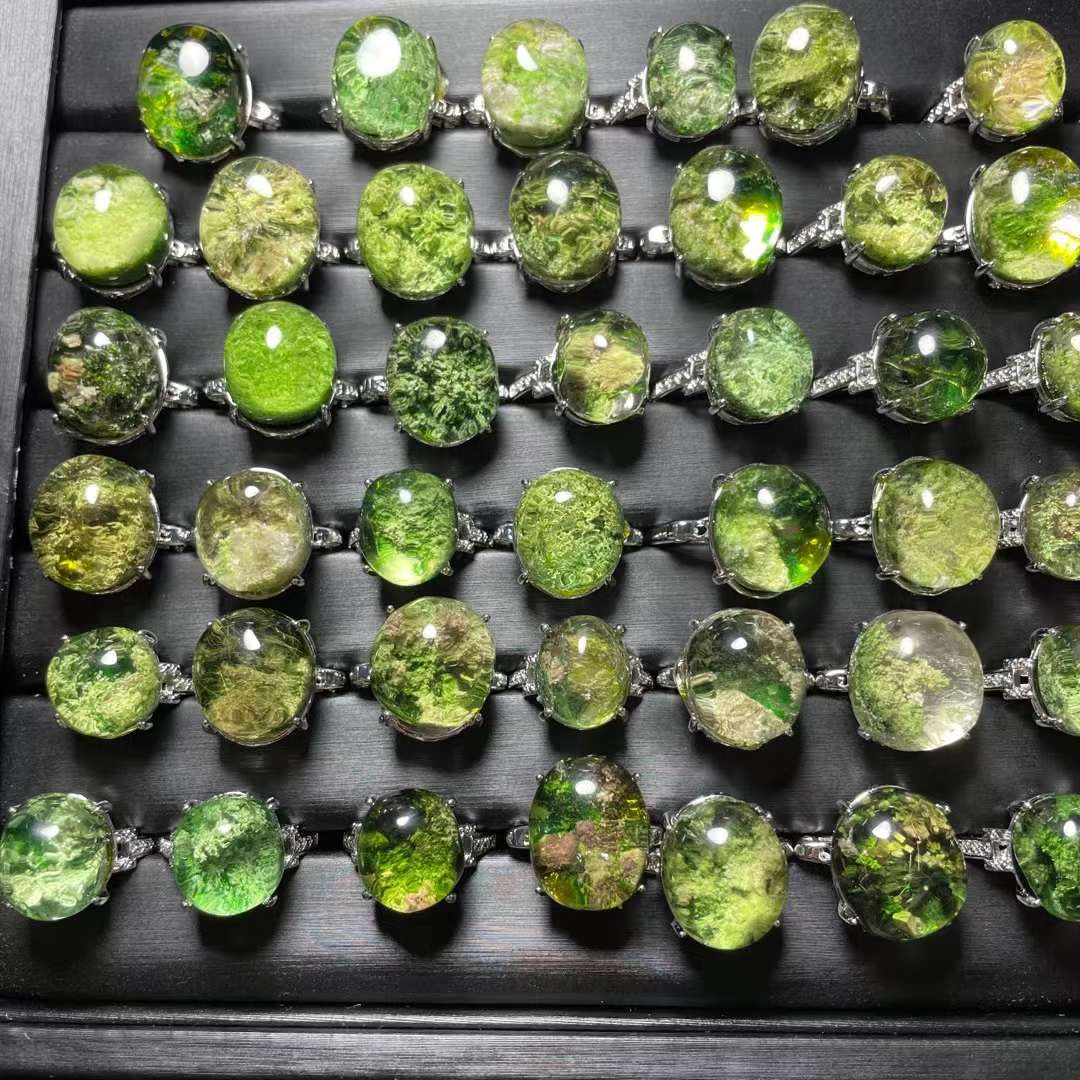 Green/Pink Moss Phantom Quartz Rings