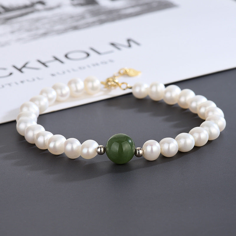 Freshwater Pearls Jade Ethnic Style 6mm Bead Bracelets